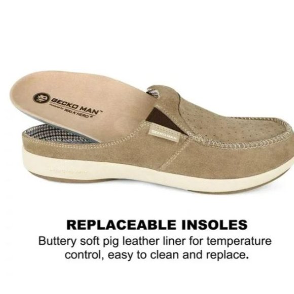 GeckoMan Men's Arch Support Slipper Loafers -Light Brown Suede - Picture 2 of 6